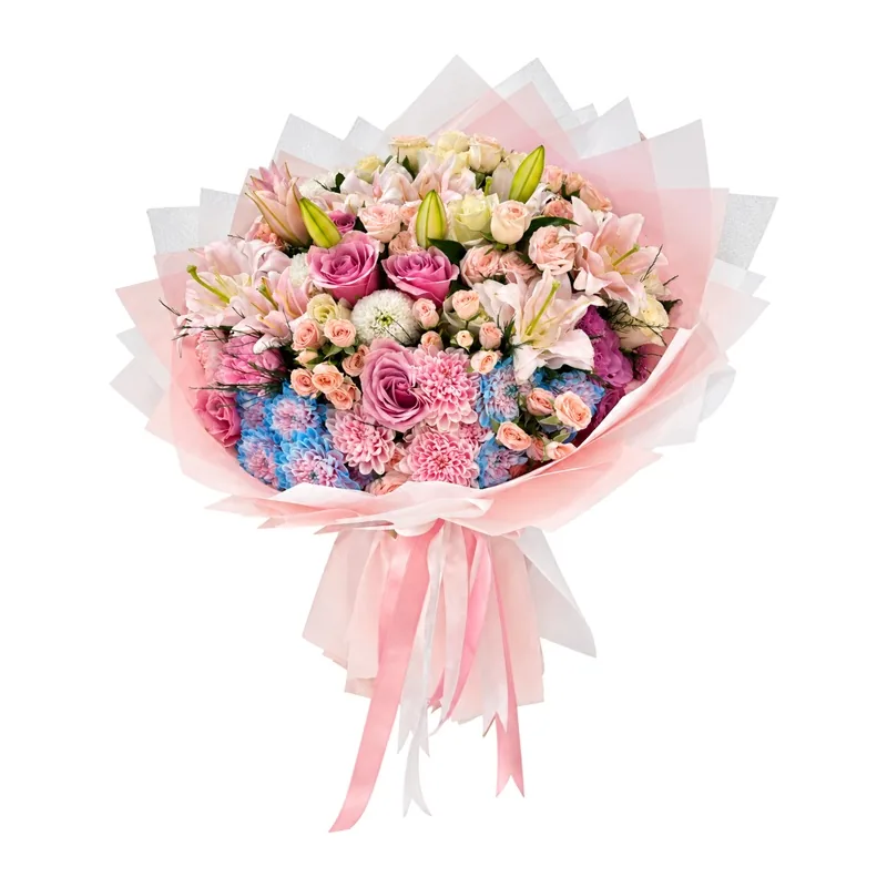 Pembe Lilyum ve Güllerden Dev Buket – 1. fotoğraf