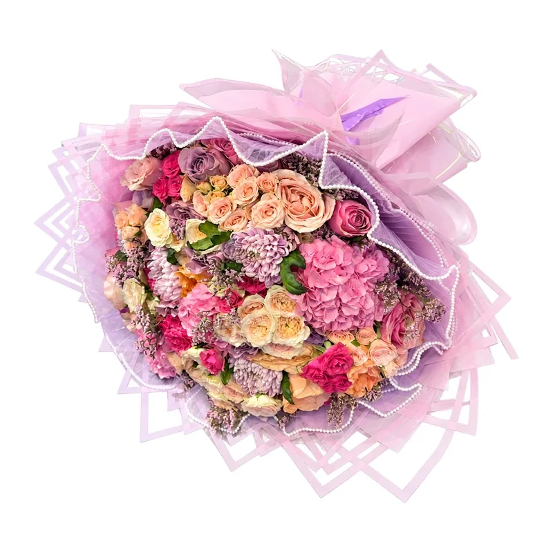 Karışık Pastel Buket Lila Tül XL