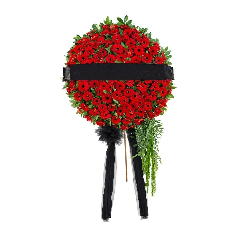 Kırmızı Gerbara Yuvarlak Taziye Çelengi – 1. fotoğraf