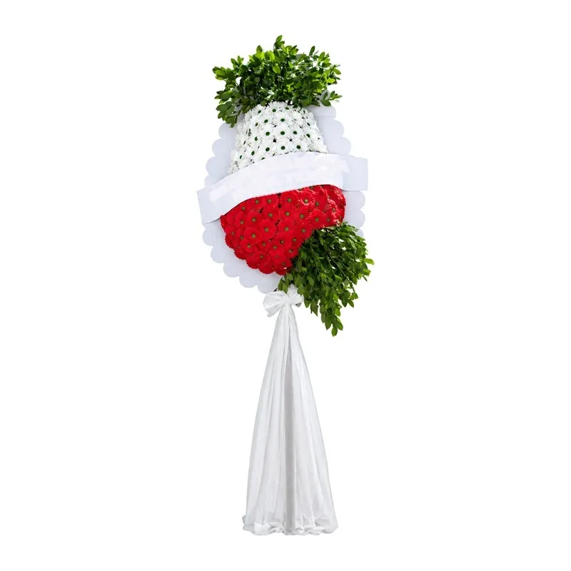 Kırmızı Beyaz Gerbera Açılış Çelengi Tek Katlı Yapay