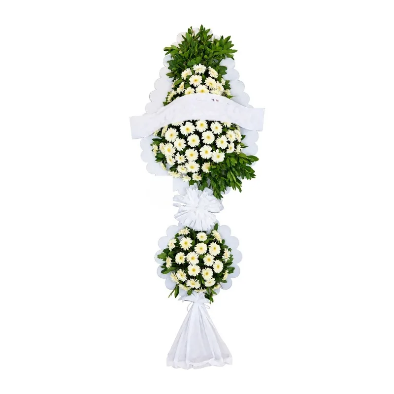 Beyaz Gerbera Açılış Çelengi Çift Katlı