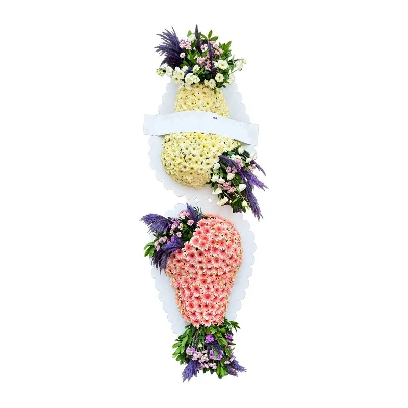 Sarı ve Pembe Gerbera Lavantalı Çift Katlı Çelenk – 1. fotoğraf