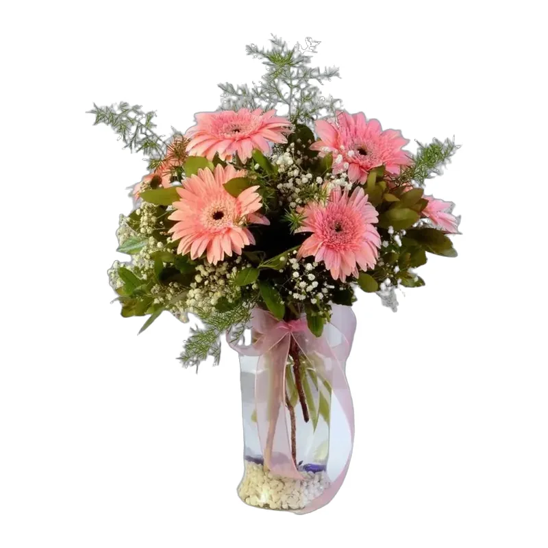 Silindir Vazoda 9 Adet Pembe Gerbera – 1. fotoğraf